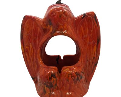 1970s Red Orange Eagle Hanging Candle Holder Planter