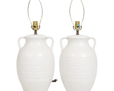 White Ceramic Amphora Table Lamps – A Pair, Late 20th Century