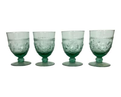 Vintage Pale Green Pressed Glass Large Wine Goblets - Set of 4