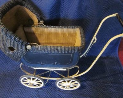 Wicker Doll Baby Carriage Buggy Stroller 2 port holes ANTIQUE