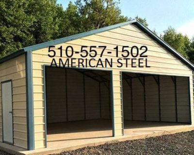 AMERICAN STEEL ALL METAL GARAGES SHOPS AG STRUCTURES CAR RV BOAT COVERS
