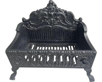 Antique Victorian Cast Iron Fireplace Log Coal Insert Basket Footed With Wheels