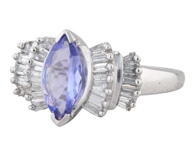 1.37ctw Marquise Tanzanite Diamond Ring 14k White Gold Size 7