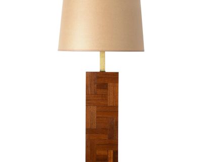 Danish Modern Milo Baughman Style Teak Block Table Lamp