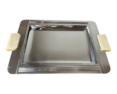 Late 20th Century Jean Couzon Art Deco Style Serving Tray With Mother of Pearl-Like Resin Handles