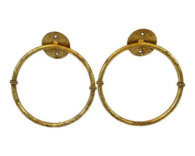 Vintage Gold Gilt Metal Towel Rings - a Pair