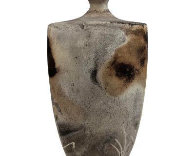Japanese Studio Pottery Raku-Fired Vase Etched 幸 “Happiness” Symbol Signed Wabi-Sabi Style