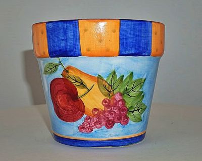 Designer ceramic planter hand painted fruit design