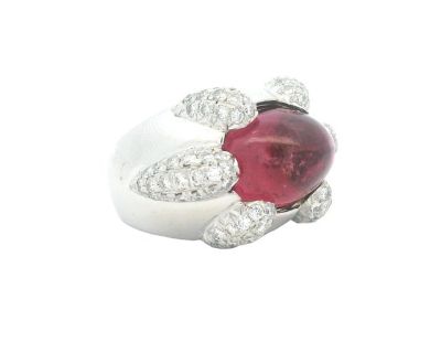 Contemporary Italian Tourmaline and Diamond Cocktail Ring in 18K White Gold