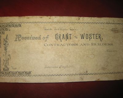 1887 YEAR OLD RECEIPT BOOK END from GRANT and WOSTER, (129 years old