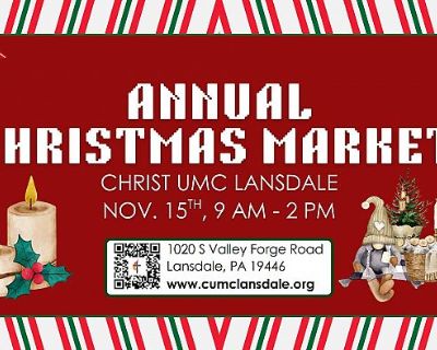 1020 S Valley Forge Rd, Lansdale, PA. Join us for our annual Christmas market! As always, we will feature local vendors. This is a great place to start your Christmas shopping! We will have... -Christmas Decorations -Wreaths -Ornaments -Santas -Hand-carved Wooden Items -Bath Products -Scissor cutting -Candy -Crocheted Items -Matted photos -Soap -Prayer beads -Puzzles -And much, much more!! Ther...