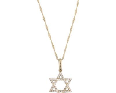 New 0.11ctw Diamond Hebrew Star Pendant Necklace 14k Gold 17.75" Singapore Chain