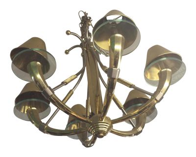 Modern Brass and Glass Chandelier