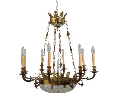 French Empire Style Crystal & Brass Chandelier