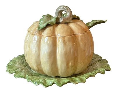 1980s Fitz and Floyd Pumpkin Lidded Tureen