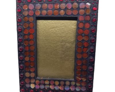 Vintage Red Iridescent Cut Glass Picture Frame