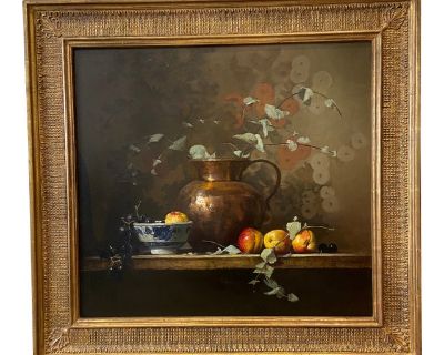 1990s Eleanor Moore's Still Life With Copper Pitcher and Fruit, Framed