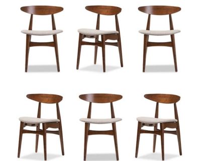 NEW - IN-BOX - SIX (6) BAXTON STUDIO MID-CENTURY FLORA FRENCH OAK DINING CHAIRS