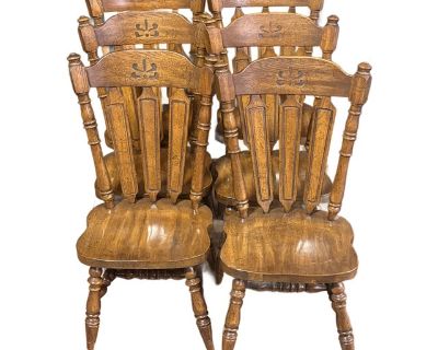 1970s Solid Oak Spindle Back Dining Chairs – Set of 6 - Nashville