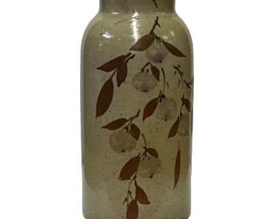 Handmade Ceramic Beige Gray Flower Graphic Jar Vase