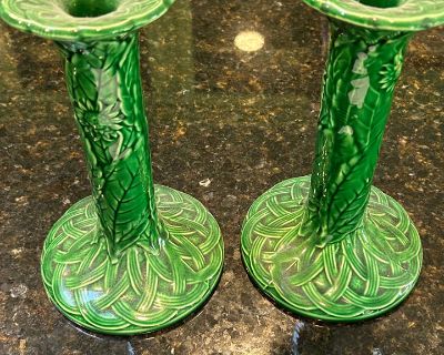 Pair of Haldon Group Majolica Style Candle Holders