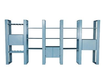 This 80's light blue cerused oak modular wall bookcase, which is finished on the back so can also be used as a floating room divider, is by Lou Hodges and was designed and produced in California in the 1970s and 1980s. You can configure this modular set in so many ways, as three individual sections, one large and one small section or as one extremely large wall unit (as shown in the photos). Th...