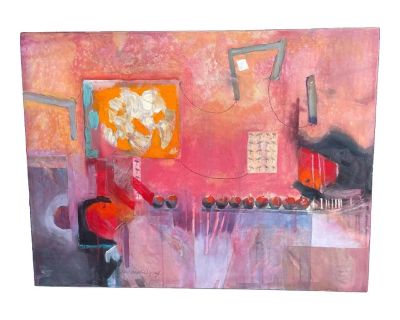 Bright and vibrant, Painting, the colors blend seamlessly creating a timeless and whimsical peace.. Dimensions 40 W 1 D 31 H Styles Abstract Frame Type Unframed Art Subjects Abstract Period 2000 - 2009 Country of Origin United States Item Type Vintage, Antique or Pre-owned Shop Sustainably with Chairish Materials Acrylic Paint Condition Good Condition, Original Condition Unaltered, Some Imperfe...