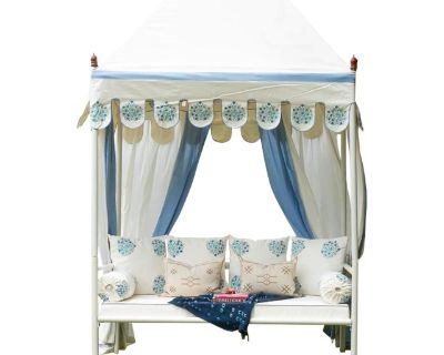 Coastal Blue & White Floral Block Print Garden Daybed