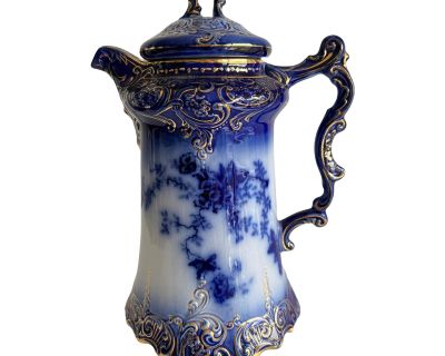 Antique Early 1900s Wheeling Pottery La Belle Flow Blue Chocolate Pot