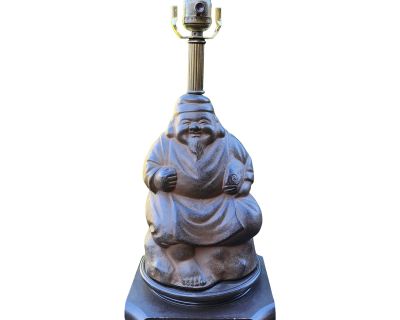 Vintage Cast Iron Happy Fisherman Buddha Table Lamp