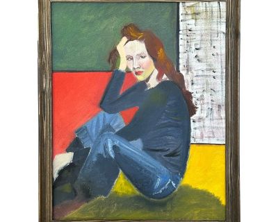 French Painting Woman in Blue Jeans