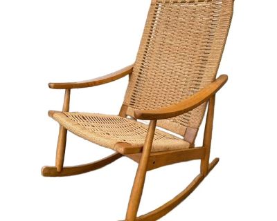 Mid 20th Century Mid-Century Modern Woven Rocking Chair in the Style of Hans Wegner
