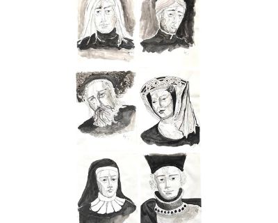 Original Ink Paintings of Historical Figures Portraits – A Set of 6
