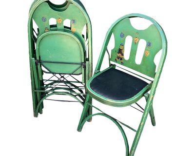 Four 1920’s Patio Wood Folding Chinoiserie Garden Chairs