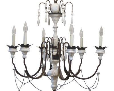 Vintage Italian Style Wood & Iron Chandelier