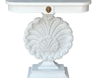 Vintage Palm Beach Style White Grotto Shell Console Table