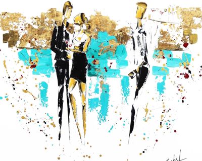 "Cocktail and Beach" Contemporary Postmodern Abstract Figurative Painting by Zabel