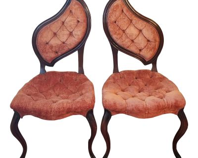 Assumed Pelham, Shell and Leckie Hollywood Regency Asymmetrical Backed Velvet Chairs - a Pair