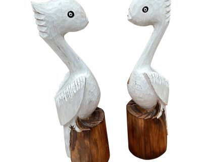 Pair of 1970s Wooden Painted Nautical Pelicans