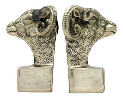 Vintage Brass Goat Ram Bookends, a Pair