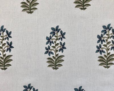 Peter Dunham Textiles - Udaipur - Indigo - Hemp & Linen - Block Print - Floral - Fabric - India - 2 Yards