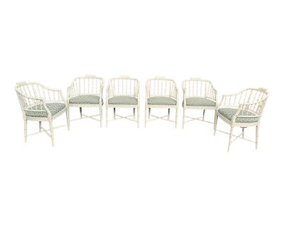 Set of 6 Faux Bamboo Tub Chairs With Upholstered Seats