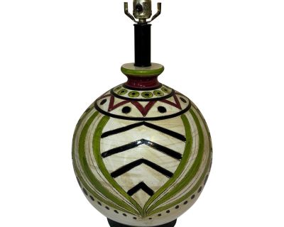 Mid 20th Century Italian Pottery Sphere Lamp Incised Geometric Patterns