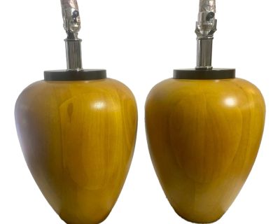 Pair, Postmodern Table Lamps, Solid Pear-Wood, United States, Circa 1980s