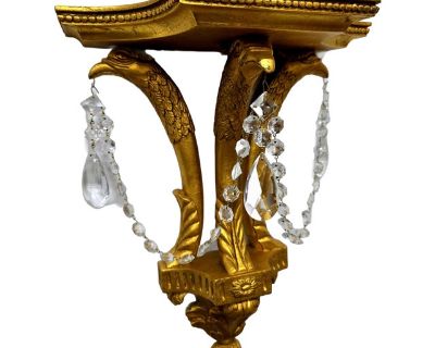 Antique Giltwood Wall Shelf With Eagle Supports & Crystal Garlands – Ornate Neoclassical Bracket