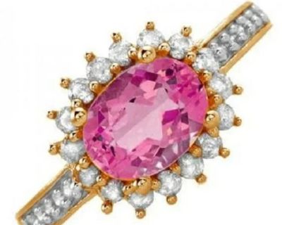 Pink topaz and diamonds gold ring