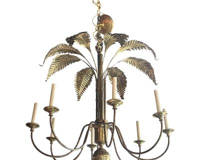 1990s Heavy Brass Pineapple 4 Light Chandelier