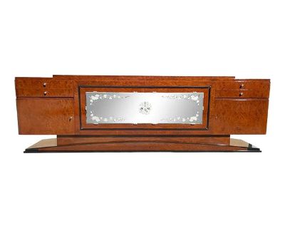 1940s Long French Art Deco Burl Amboyna Sideboard or Buffet
