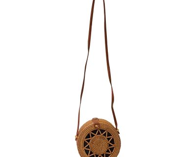 Asian Handmade Rustic Brown Rattan Round Shoulder Bag Box