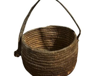 Early 20th Century Aged African Leather Strap Basket